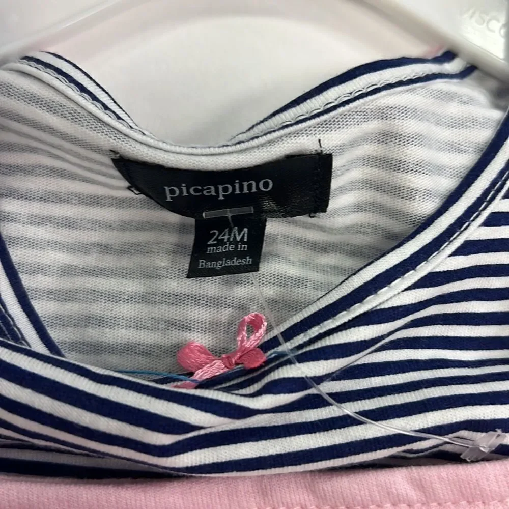 Picapino Baby Girl’s Pink and Blue 2 Piece Overall Set Size 24 Months
